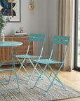 Set of Two Aqua Blue Aluminum Outdoor Folding Dining Chairs