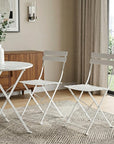 Set of Two White Aluminum Outdoor Folding Dining Chairs