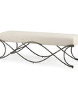 55" Cream and Nickel Fabric and Metal Upholstered Bench