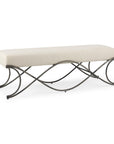 55" Cream and Nickel Fabric and Metal Upholstered Bench