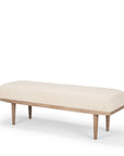 56" Beige and Brown Cotton and Solid Wood Upholstered Bench