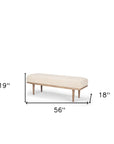56" Beige and Brown Cotton and Solid Wood Upholstered Bench