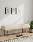 56" Beige and Brown Cotton and Solid Wood Upholstered Bench