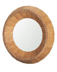 30" Brown Solid Wood Faceted And Beaded Round Framed Accent Mirror