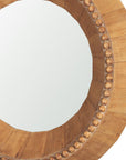 30" Brown Solid Wood Faceted And Beaded Round Framed Accent Mirror