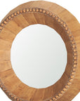 30" Brown Solid Wood Faceted And Beaded Round Framed Accent Mirror