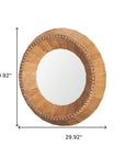 30" Brown Solid Wood Faceted And Beaded Round Framed Accent Mirror