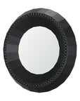 30" Brown Solid Wood Faceted And Beaded Round Framed Accent Mirror