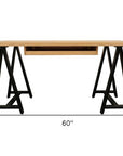 60" Natural and Black Solid Wood and Metal Trestle Executive Desk