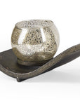 7" Silver Distressed Abstract Metal And Glass Tabletop Hurricane Candle Holder