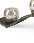 7" Silver Distressed Abstract Metal And Glass Tabletop Hurricane Candle Holder