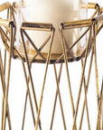 10" Antiqued Brass Distressed Geometric Metal And Glass Tabletop Hurricane Candle Holder