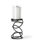 14" Black Geometric Glass And Metal Tabletop Pillar Candle Holder