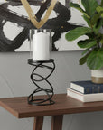 14" Black Geometric Glass And Metal Tabletop Pillar Candle Holder