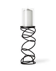 17" Black Geometric Glass And Metal Tabletop Pillar Candle Holder