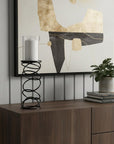 17" Black Geometric Glass And Metal Tabletop Pillar Candle Holder