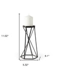 11" Black Distressed Geometric Metal Tabletop Pillar Candle Holder