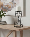 11" Black Distressed Geometric Metal Tabletop Pillar Candle Holder