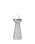 11" Black Distressed Lattice Metal And Glass Tabletop Pillar Candle Holder