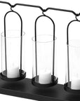 13" Black Geometric Metal And Glass Tabletop Votive Candle Holder