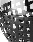 8" Black Woven Metal And Glass Tabletop Hurricane Candle Holder
