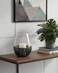 8" Black Woven Metal And Glass Tabletop Hurricane Candle Holder