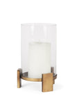 12" Gold Geometric Glass And Metal Tabletop Hurricane Candle Holder
