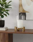 12" Gold Geometric Glass And Metal Tabletop Hurricane Candle Holder