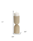 11" Beige Metal Tabletop Pillar Candle Holder