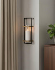 20" Black And Bronze Distressed Geometric Glass And Iron Wall Sconce Candle Holder