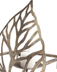 8" Champagne Distressed Botanical Leaf Iron Wall Sconce Candle Holder