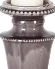 14" Gray Distressed Ornate Ceramic Tabletop Pillar Candle Holder