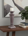 14" Gray Distressed Ornate Ceramic Tabletop Pillar Candle Holder