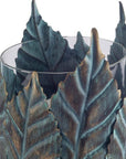 8" Gold Distressed Botanical Leaf Metal And Glass Tabletop Hurricane Candle Holder