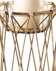 8" Antiqued Brass Distressed Geometric Metal And Glass Tabletop Hurricane Candle Holder