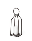 16" Black Distressed Geometric Metal And Glass Tabletop Votive Candle Holder