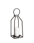 16" Black Distressed Geometric Metal And Glass Tabletop Votive Candle Holder