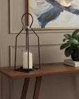16" Black Distressed Geometric Metal And Glass Tabletop Votive Candle Holder