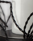 Set of Two Black Botanical Leaf Glass And Metal Tabletop Hurricane Candle Holders