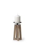 9" Light Brown Distressed Geometric Solid Wood And Metal Tabletop Pillar Candle Holder