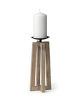 12" Light Brown Distressed Geometric Solid Wood And Metal Tabletop Pillar Candle Holder