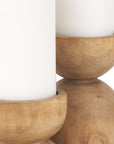 Set of Two Brown Distressed Geometric Solid Wood Tabletop Pillar Candle Holders