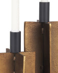 Set of Two Black And Antiqued Gold Distressed Geometric Metal Tabletop Taper Candle Holders