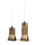 Set of Two Gold And Black Distressed Hammered Metal Tabletop Taper Candle Holders