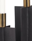 Set of Two Black And Gold Geometric Metal Tabletop Taper Candle Holders