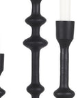 Set of Three Black Geometric Metal Tabletop Taper Candlesticks