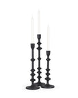 Set of Three Black Geometric Metal Tabletop Taper Candlesticks