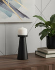 8" Black Metal Tabletop Pillar Candle Holder