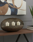12" Bronze Distressed Hammered Glass And Metal Hurricane Candle Holder