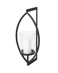 22" Black Geometric Metal And Glass Lantern Candle Holder